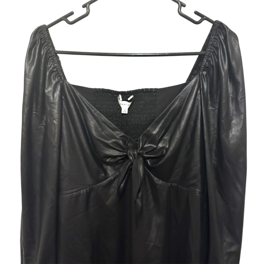 NWT Gianni Bini Star Struck Liquid Black Mini Dress Babydoll Size 4 Long Sleeves - Picture 4 of 11